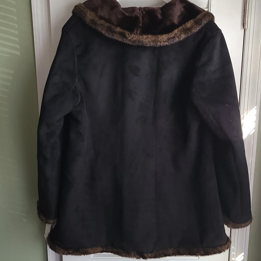 NWT Jones New York Black Chocolate 🍫 Shearling Suede Coat Jacket Size Large - Picture 5 of 8
